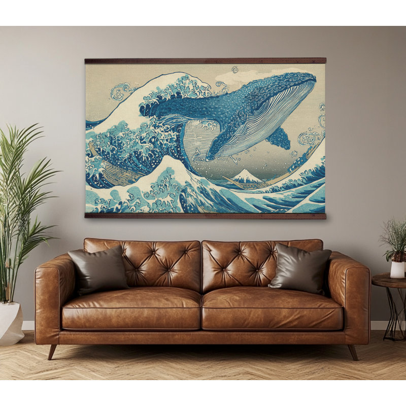 ART TERRITORY Japanese Whale Wall Tapestry Ocean Wave Canvas Art